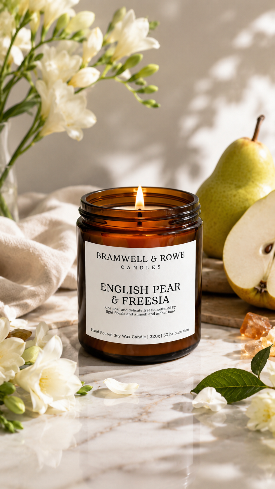 English pear and freesia hand poured soy wax candle