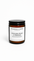 English pear and freesia hand poured soy wax candle black lid