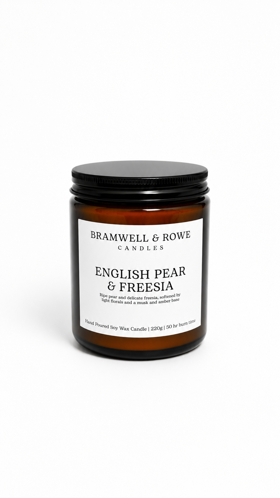 English pear and freesia hand poured soy wax candle black lid