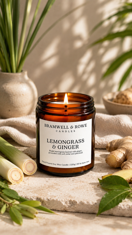lemongrass & ginger hand poured soy wax candle
