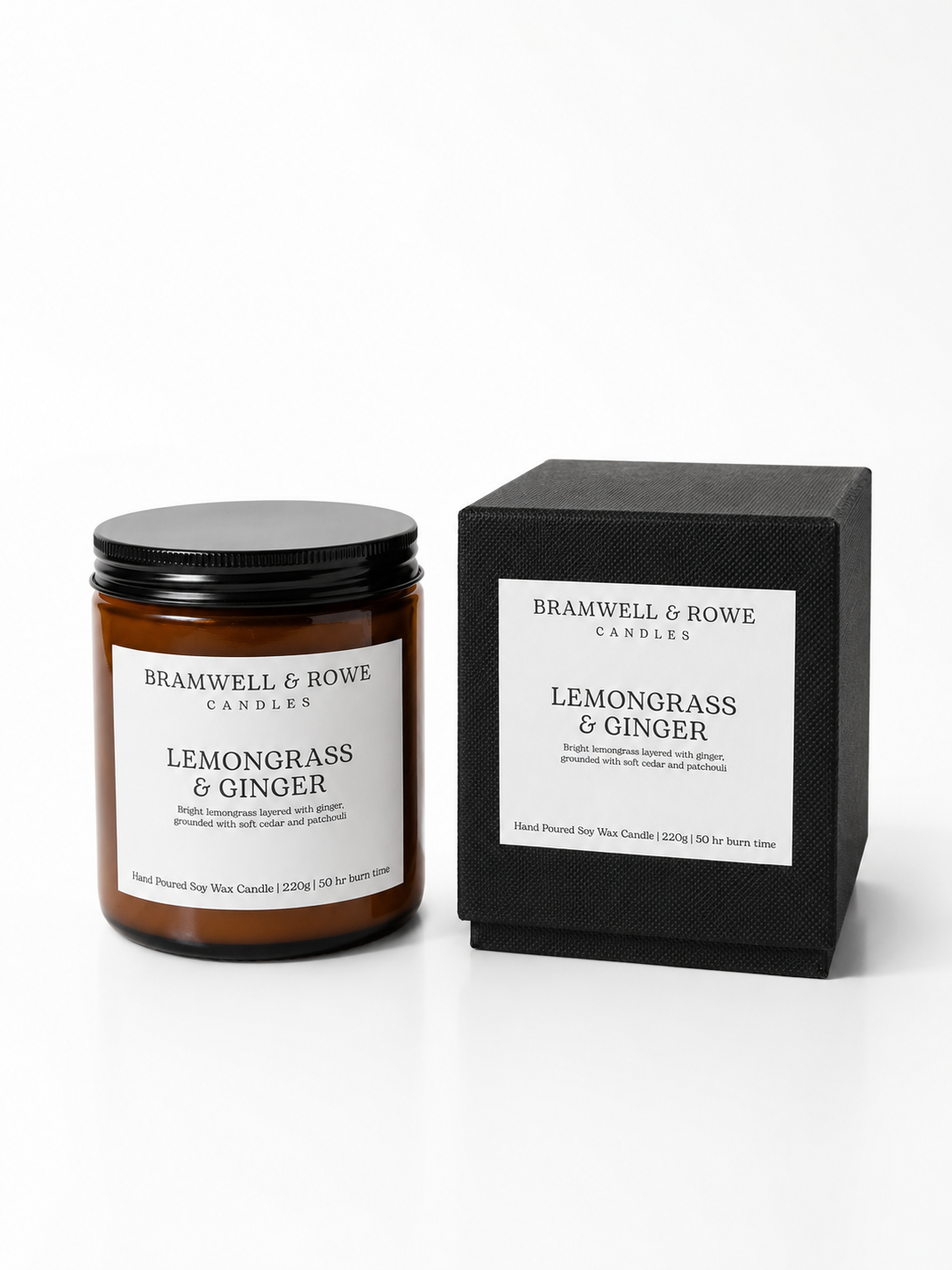 lemongrass & ginger hand poured soy wax candle and box
