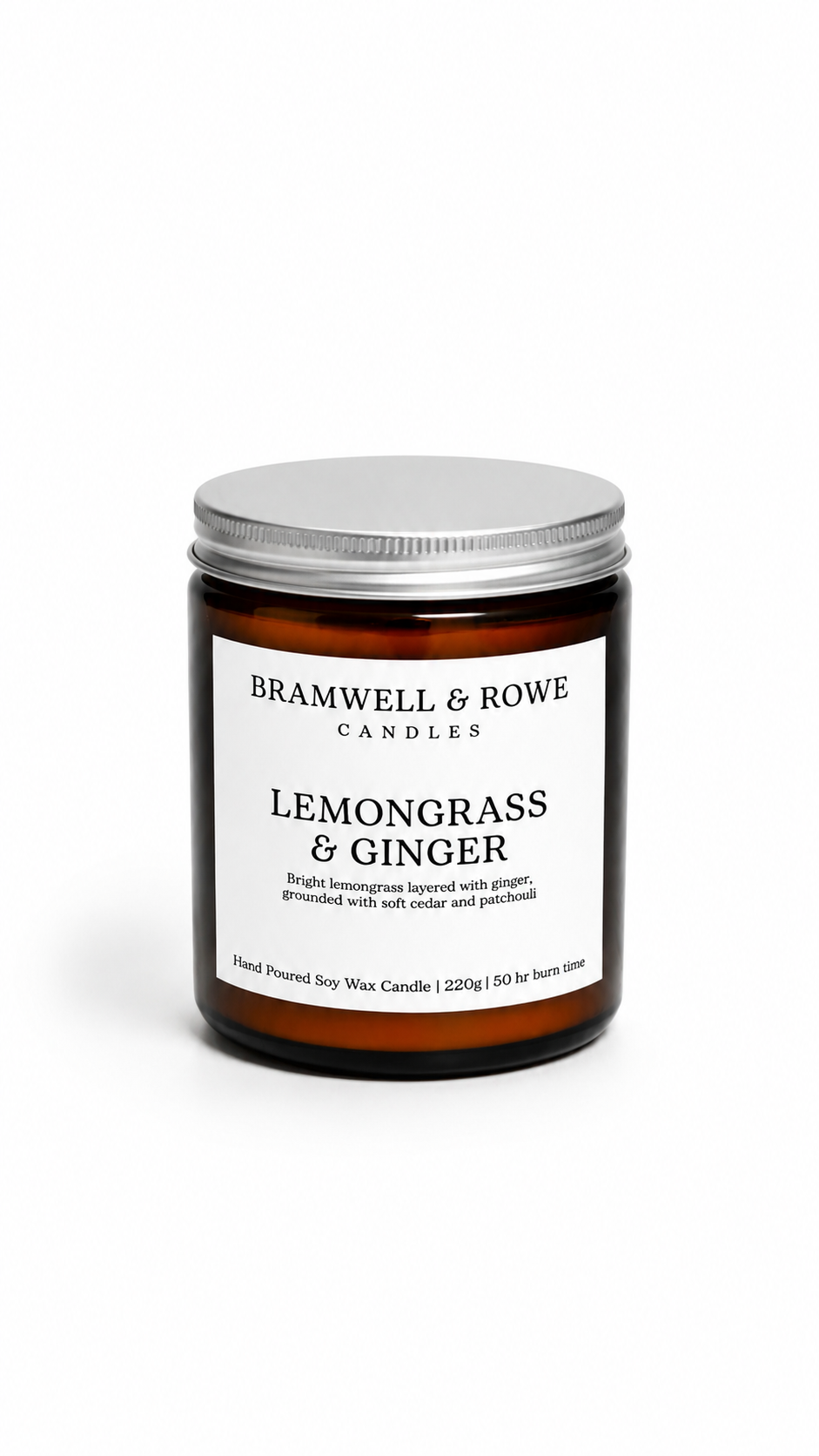 lemongrass & ginger hand poured soy wax candle silver lid
