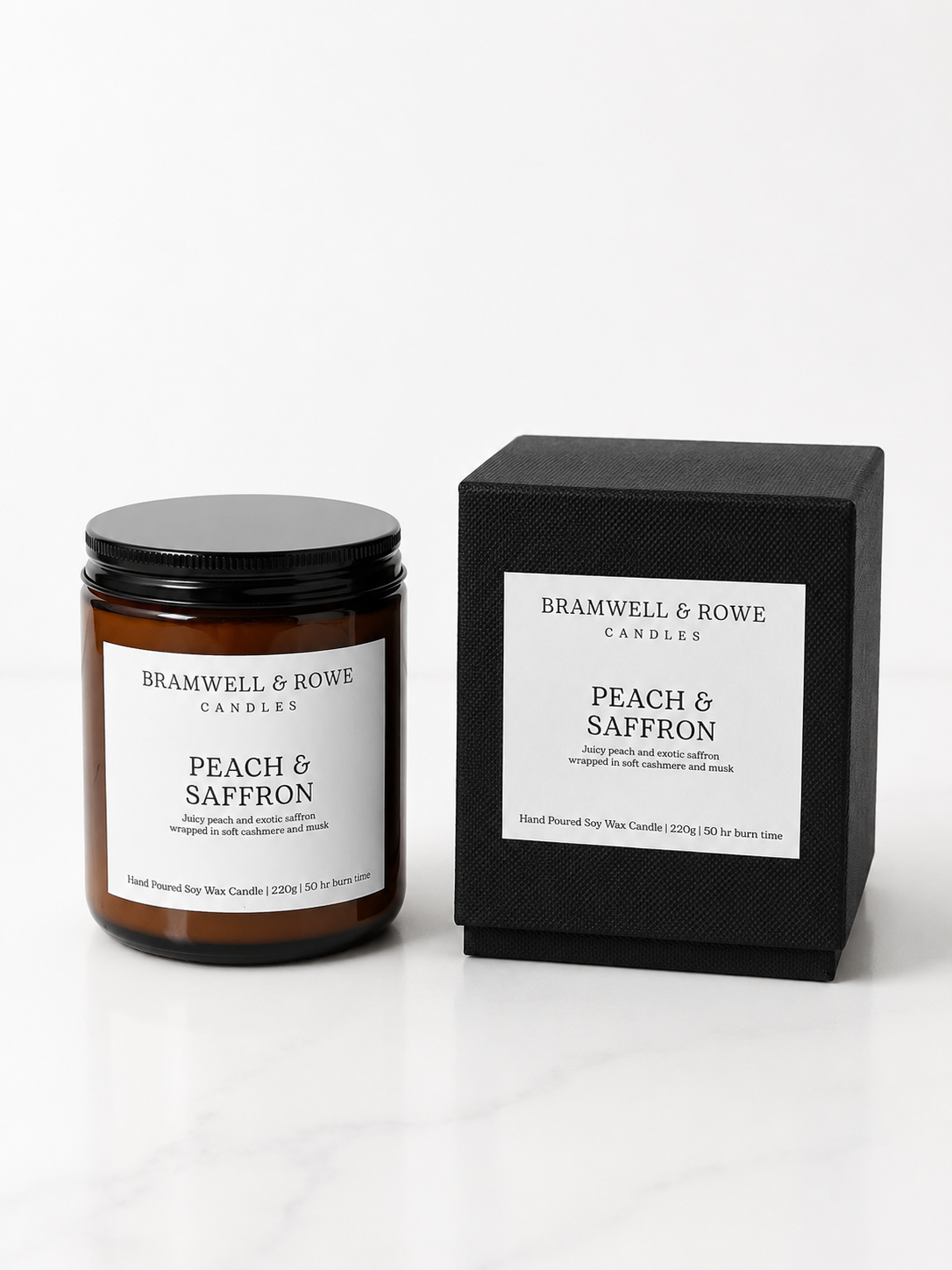 peach and saffron hand poured soy wax candle and box