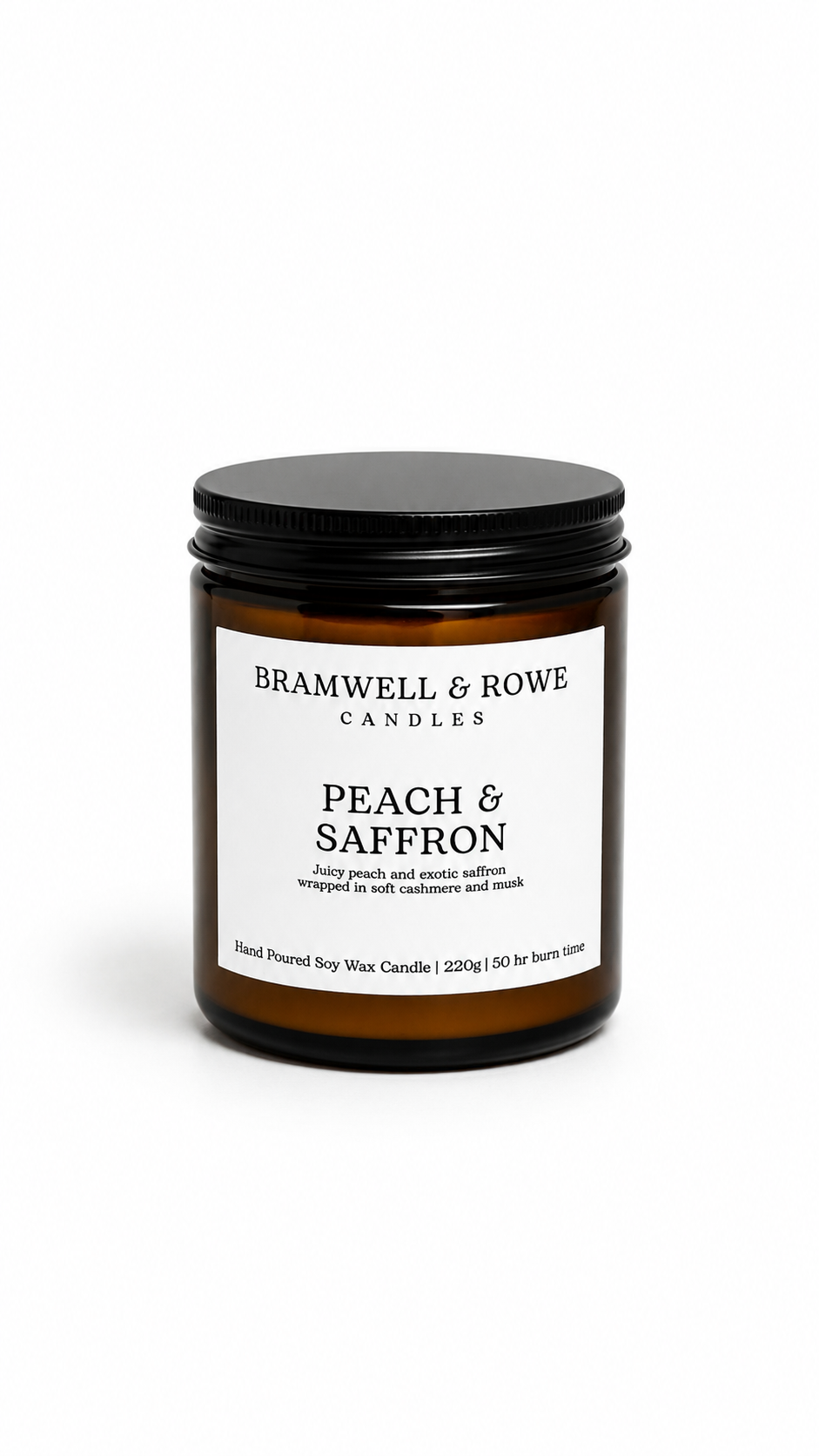 peach and saffron hand poured soy wax candle black lid