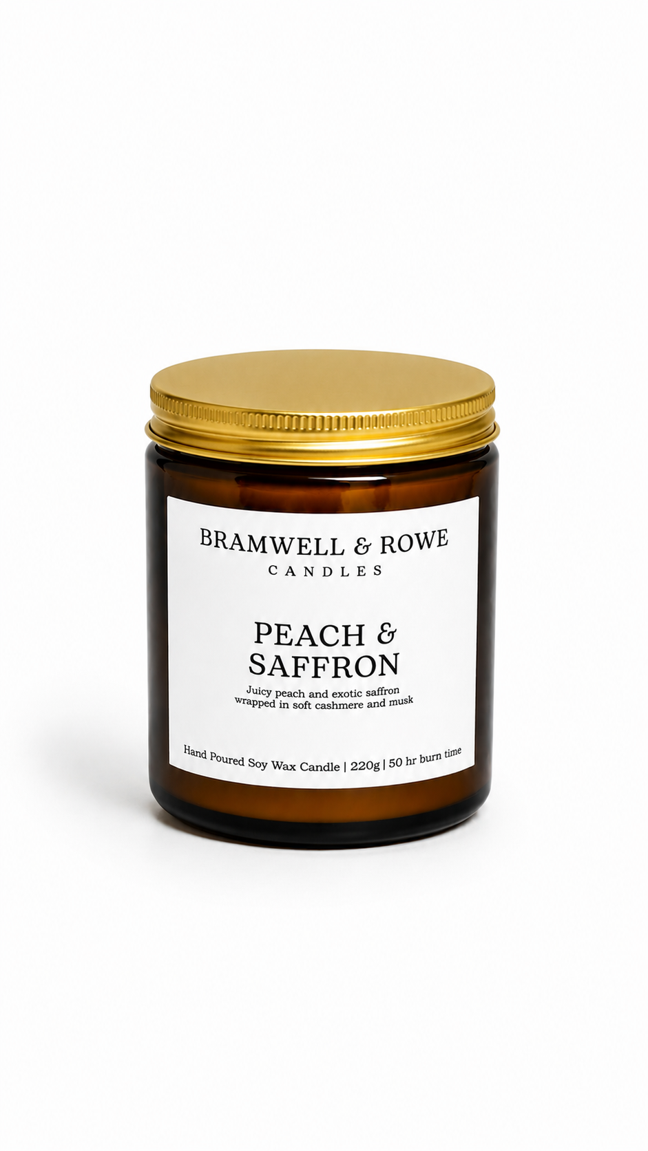 peach and saffron hand poured soy wax candle gold lid