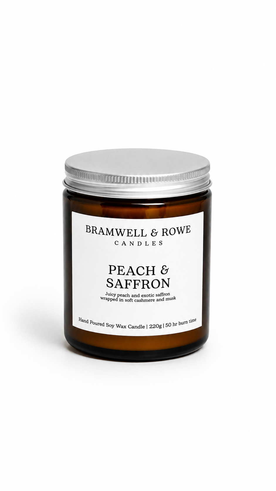 peach and saffron hand poured soy wax candle silver lid