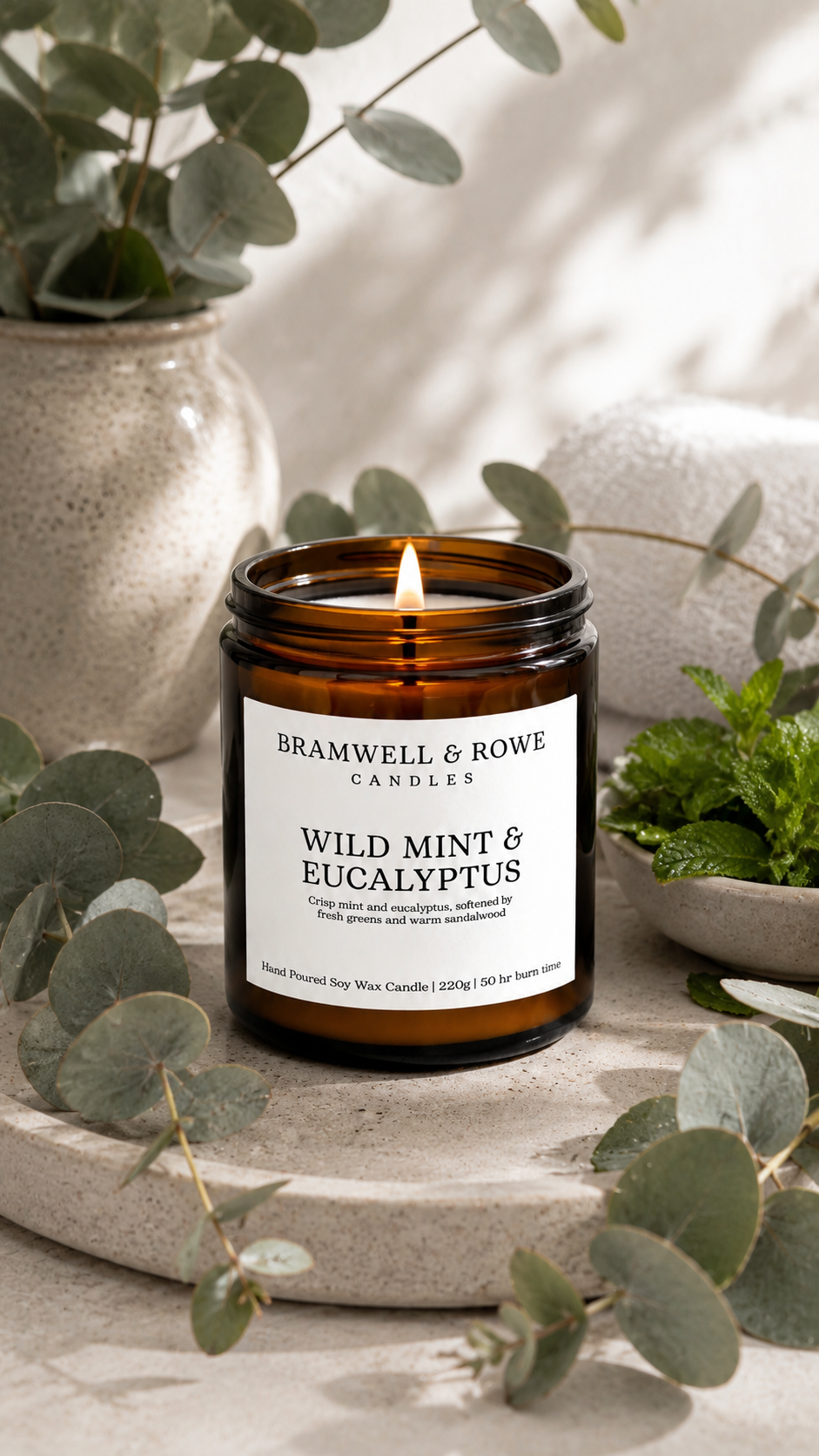 wild mint and eucalyptus hand poured soy wax candle