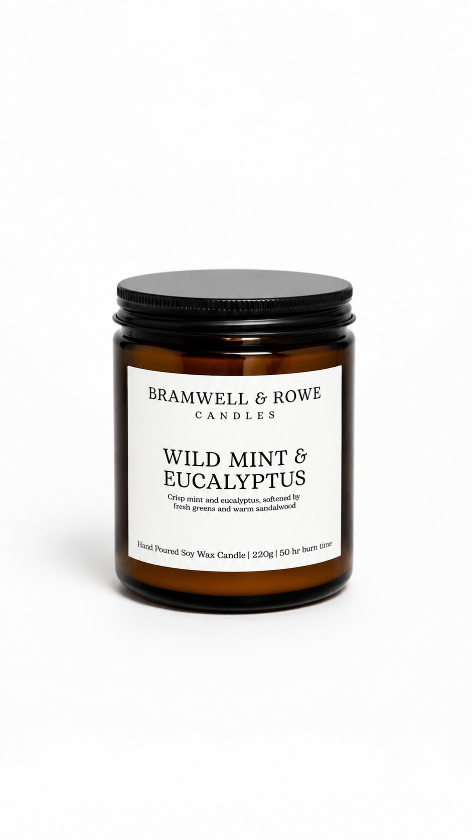 wild mint and eucalyptus hand poured soy wax candle black lid